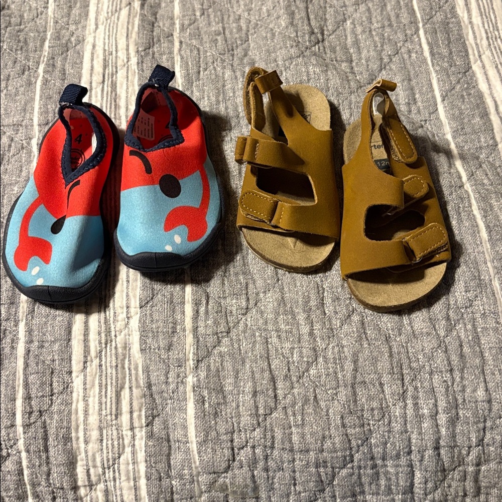NWOT Carter's Tan Sandals with Velcro Straps & Wonder Nation swim shoes